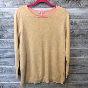 Camel Lilly Pulitzer Sweater with Hot Pink Detail